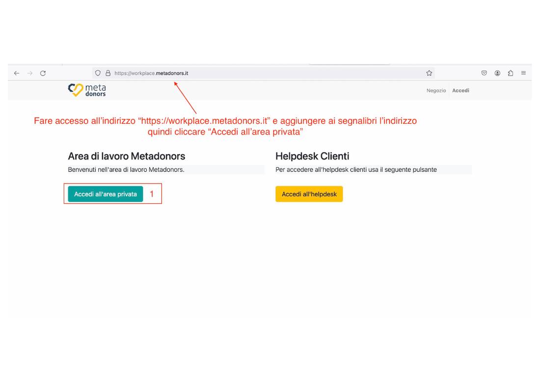Homepage Workplace con pulsante Accedi all'area privata