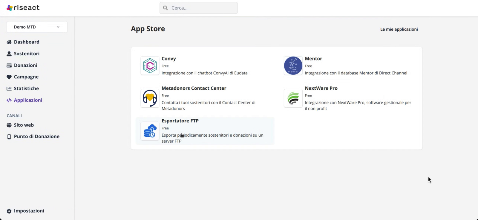 Esportatore FTP nell'App Store di Riseact