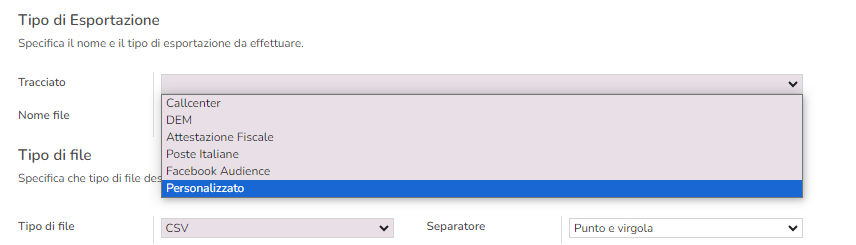 Opzioni export